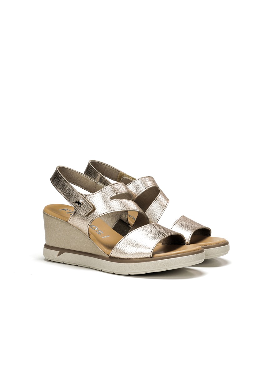 Nu-Pied Fluchos F1973 cuir doré champagne compensé | Marina & Paloma