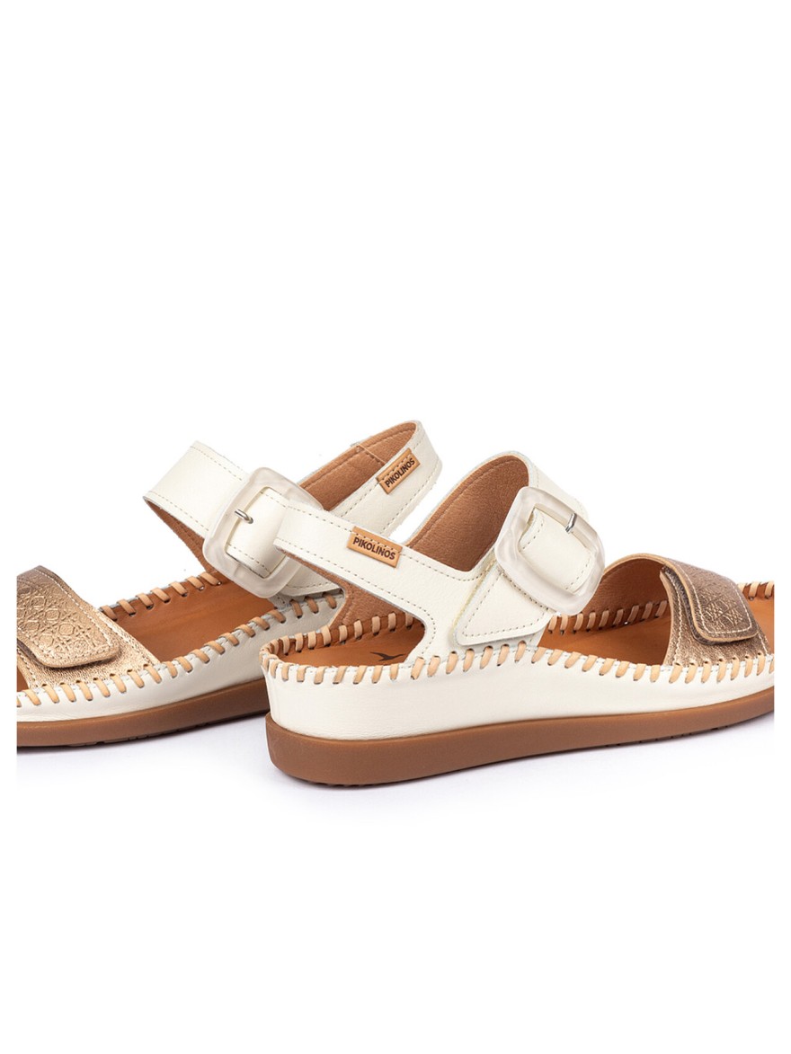 Nu-Pied Pikolinos Cadaques W8K beige et doré cuir compensé | Marina & Paloma