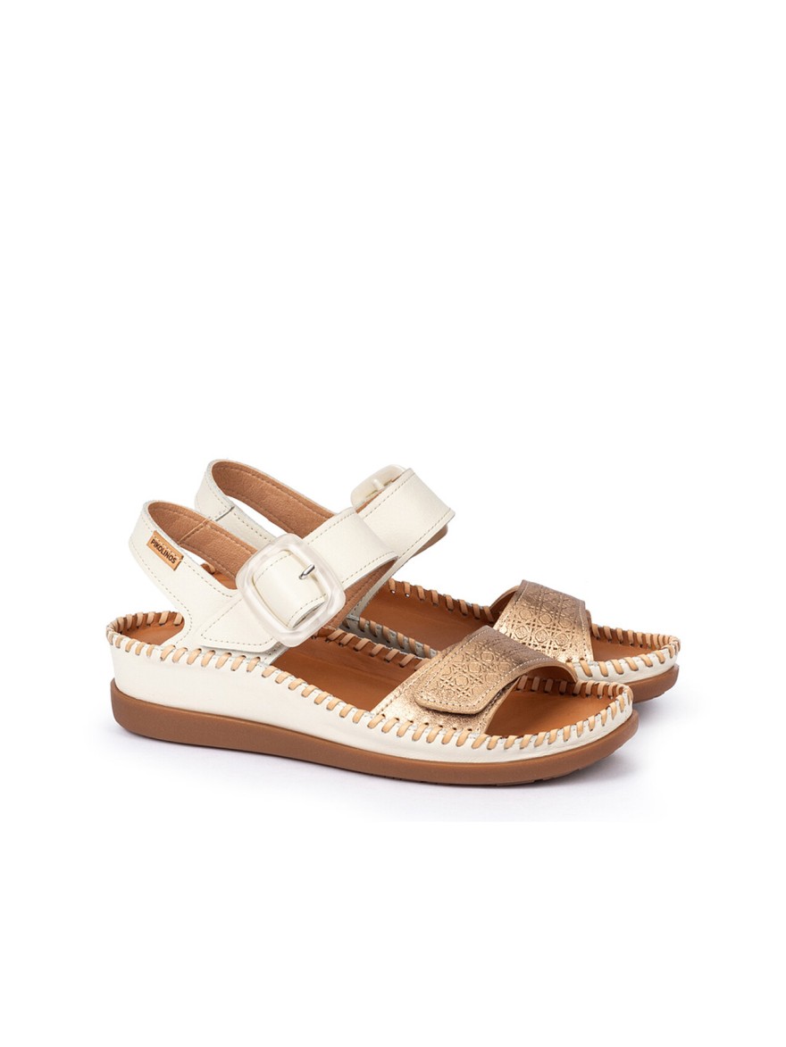 Nu-Pied Pikolinos Cadaques W8K beige et doré cuir compensé | Marina & Paloma