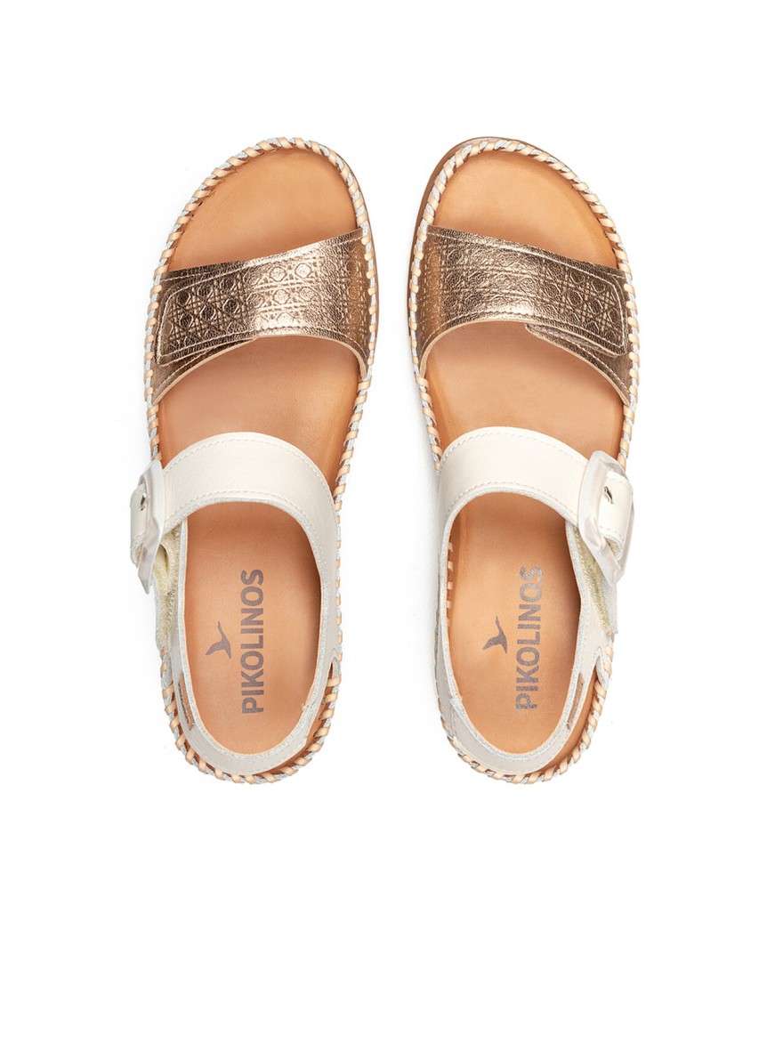 Nu-Pied Pikolinos Cadaques W8K beige et doré cuir compensé | Marina & Paloma
