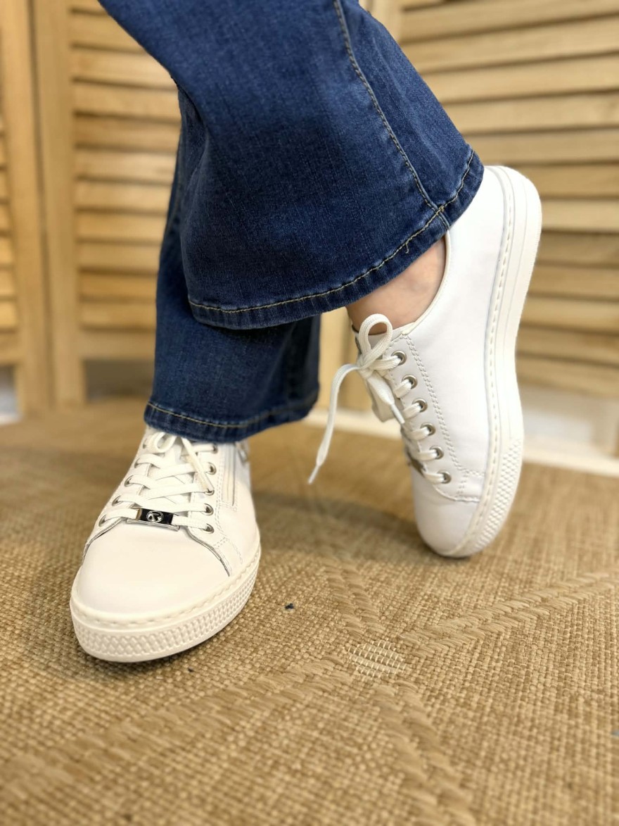 Basket Rieker L59L1-83 blanche cuir zip | Marina & Paloma