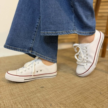 Basket Toile Blanche Erynn liseré rouge casual | Marina & Paloma