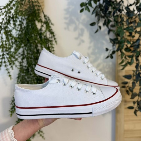 Basket Toile Blanche Erynn liseré rouge casual | Marina & Paloma