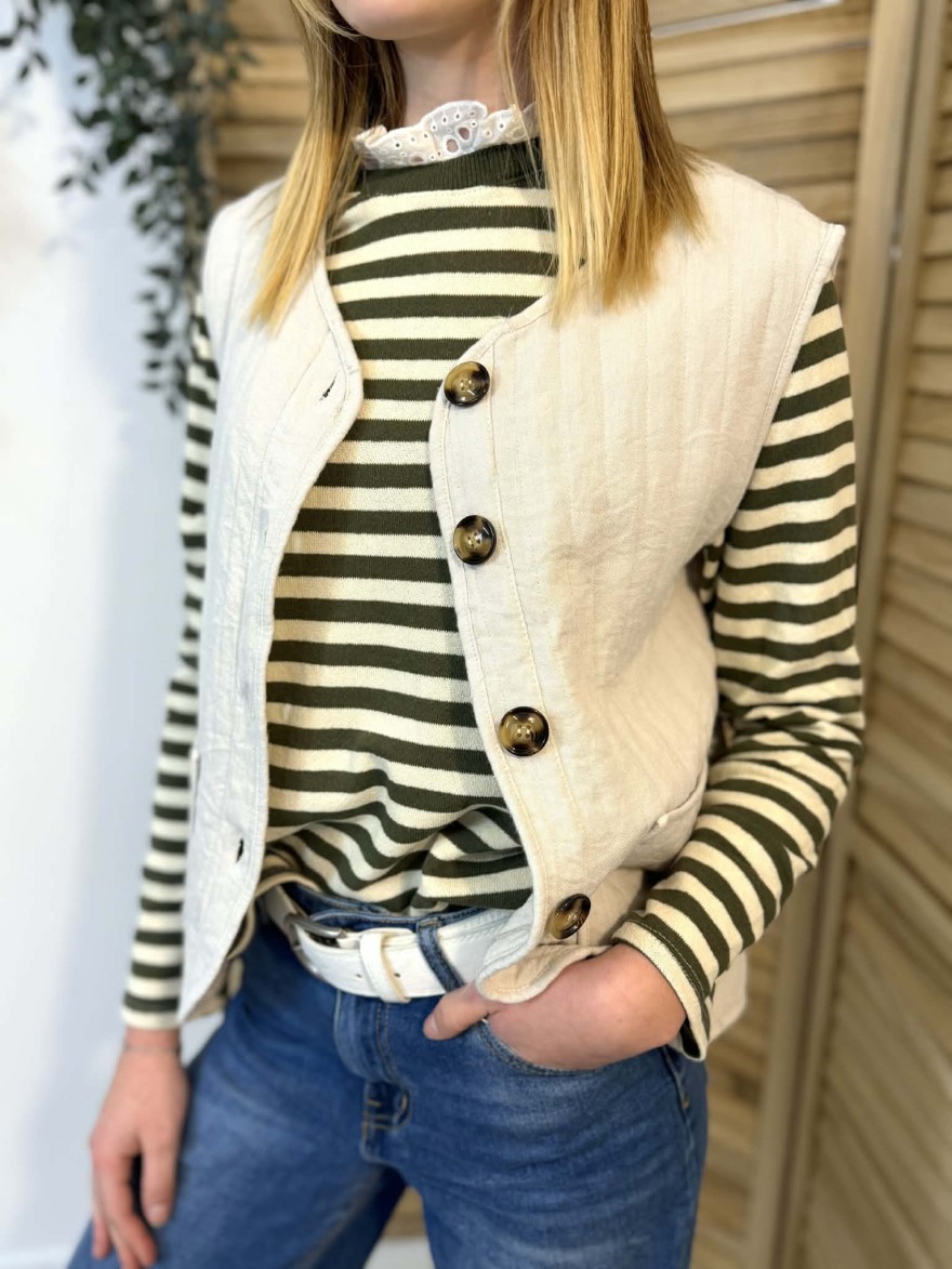 Gilet Sans Manches Luizacco Beige Coton 2 Poches | Marina & Paloma