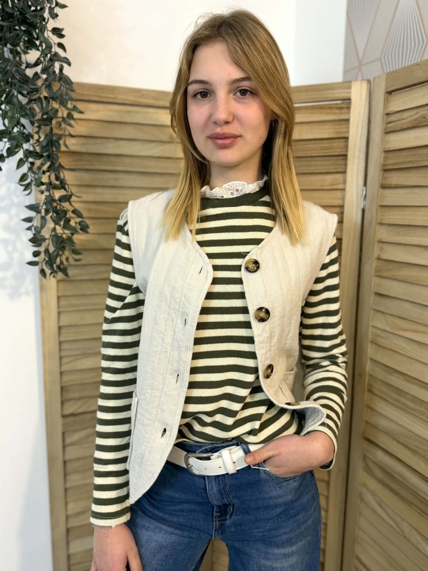 Gilet Sans Manches Luizacco Beige Coton 2 Poches | Marina & Paloma