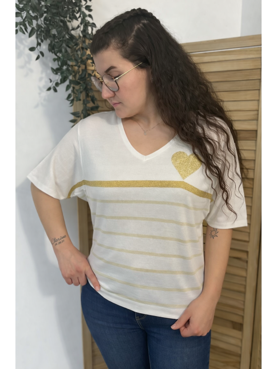 Pull Été Oversize Cœur Doré Allen & Jo | Marina & Paloma