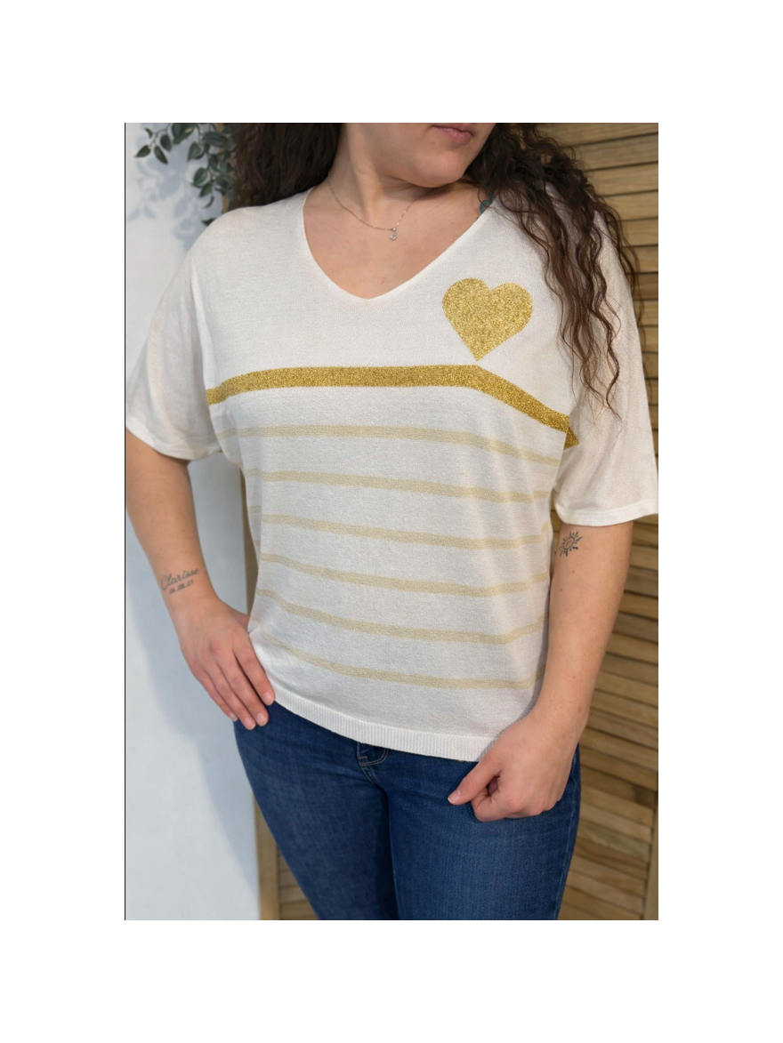 Pull Été Oversize Cœur Doré Allen & Jo | Marina & Paloma