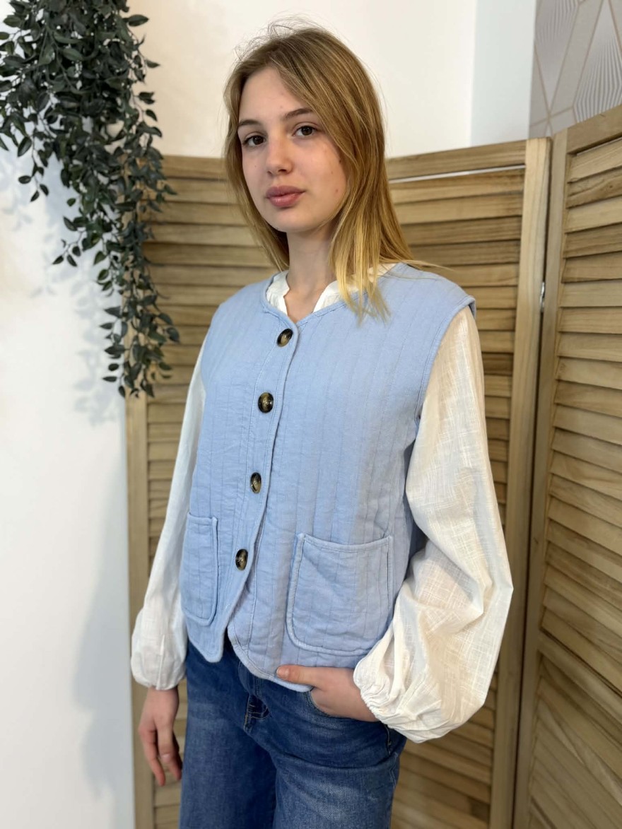 Gilet Sans Manche Bleu Ciel Luizacco Coton Matelassé | Marina & Paloma