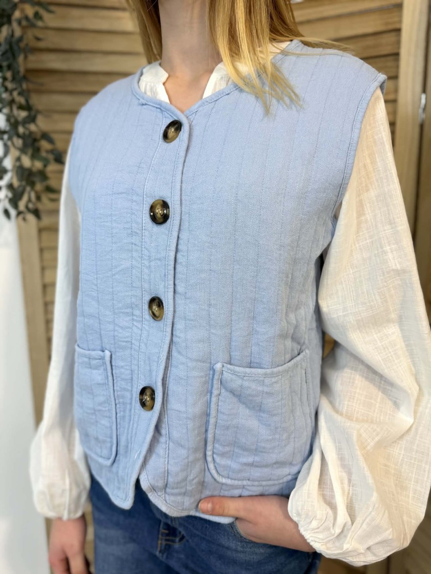 Gilet Sans Manche Bleu Ciel Luizacco Coton Matelassé | Marina & Paloma