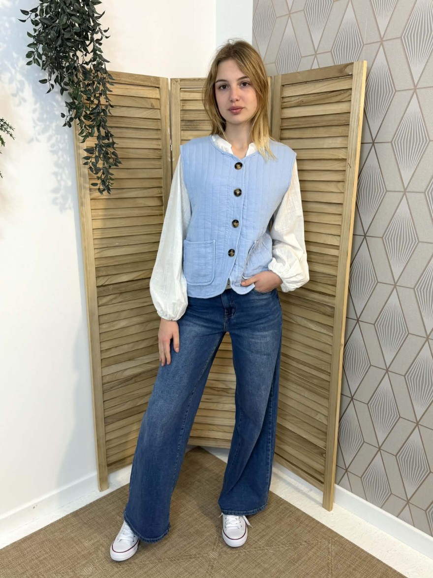 Gilet Sans Manche Bleu Ciel Luizacco Coton Matelassé | Marina & Paloma