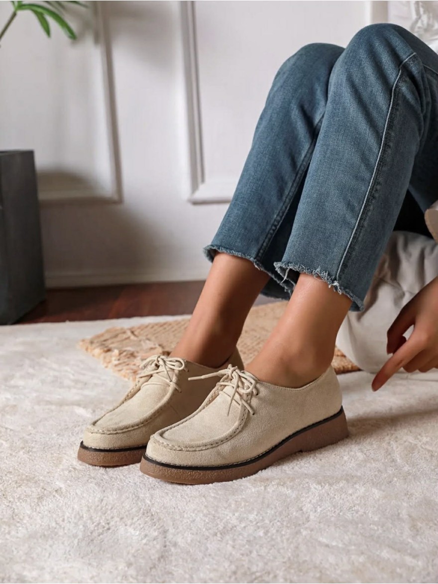 Derby Effet Paraboot Findlay Beige Suédine Semelle Épaisse | Marina & Paloma