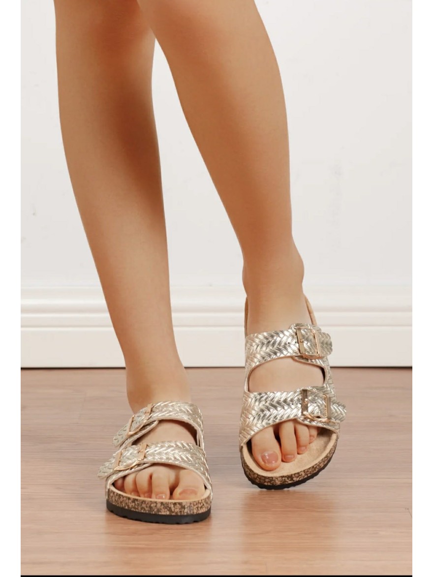 Mule 2 Brides Argent C’M Paris Effet Tressé Réglable | Marina & Paloma