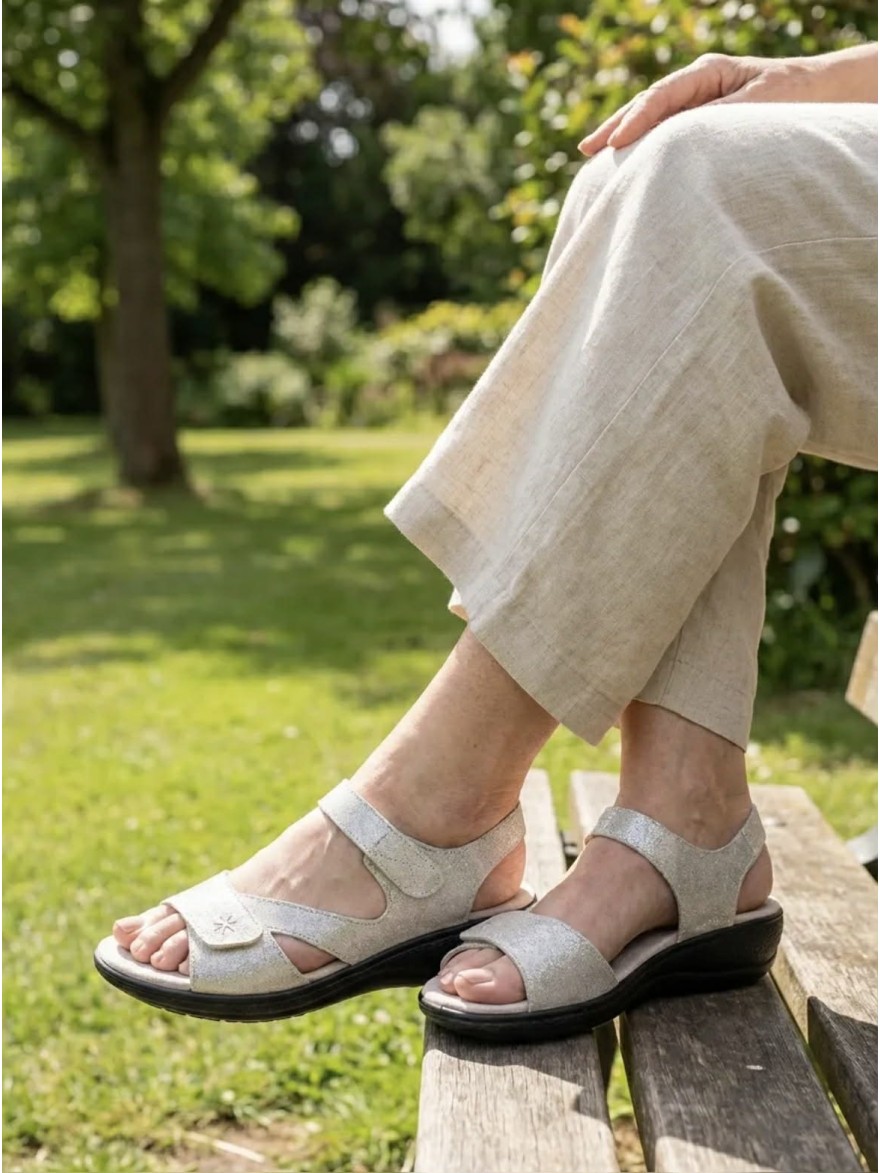 Nu-Pieds Confort Doré LSB Cuir Bride Réglable | Marina & Paloma