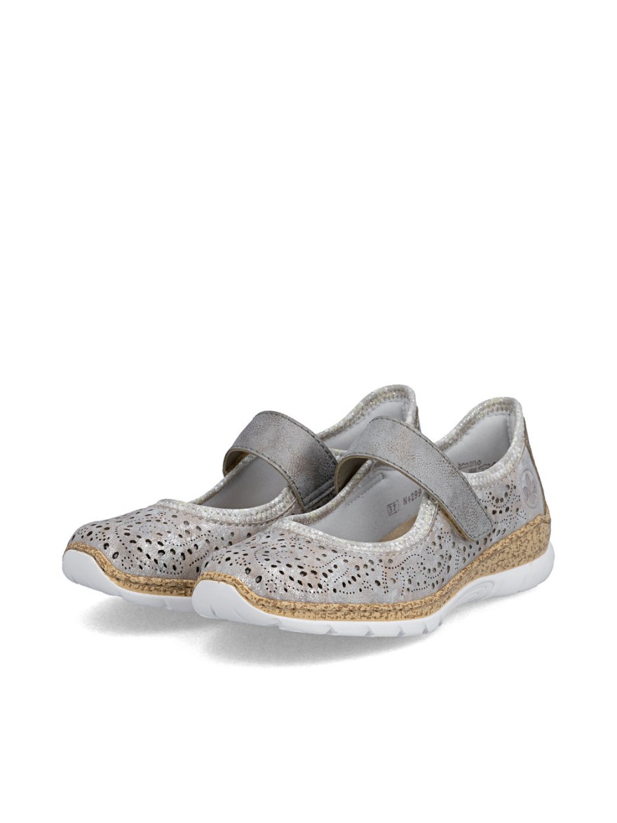 Chaussure Été Confort Rieker N4299-90 Argentée Ajourée | Marina & Paloma