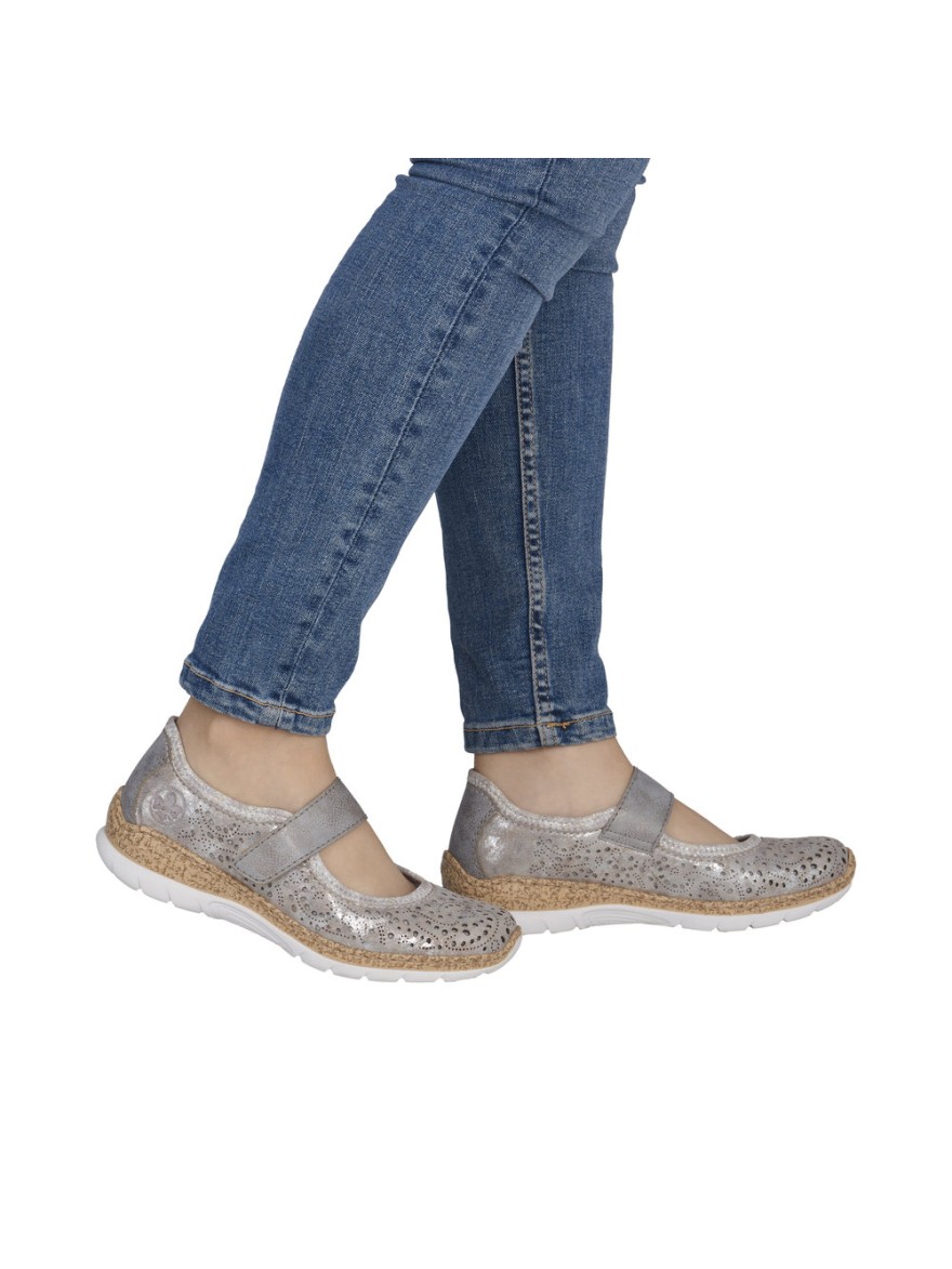 Chaussure Été Confort Rieker N4299-90 Argentée Ajourée | Marina & Paloma