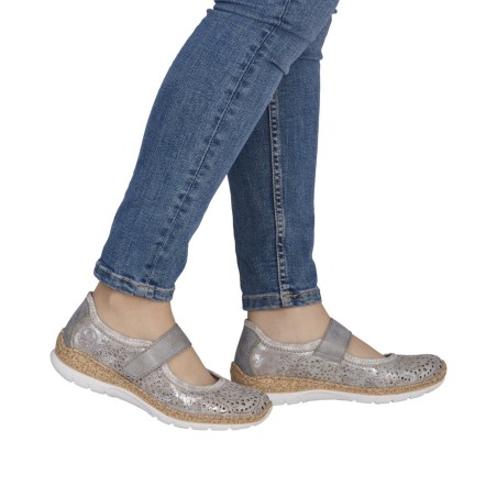 Chaussure Été Confort Rieker N4299-90 Argentée Ajourée | Marina & Paloma