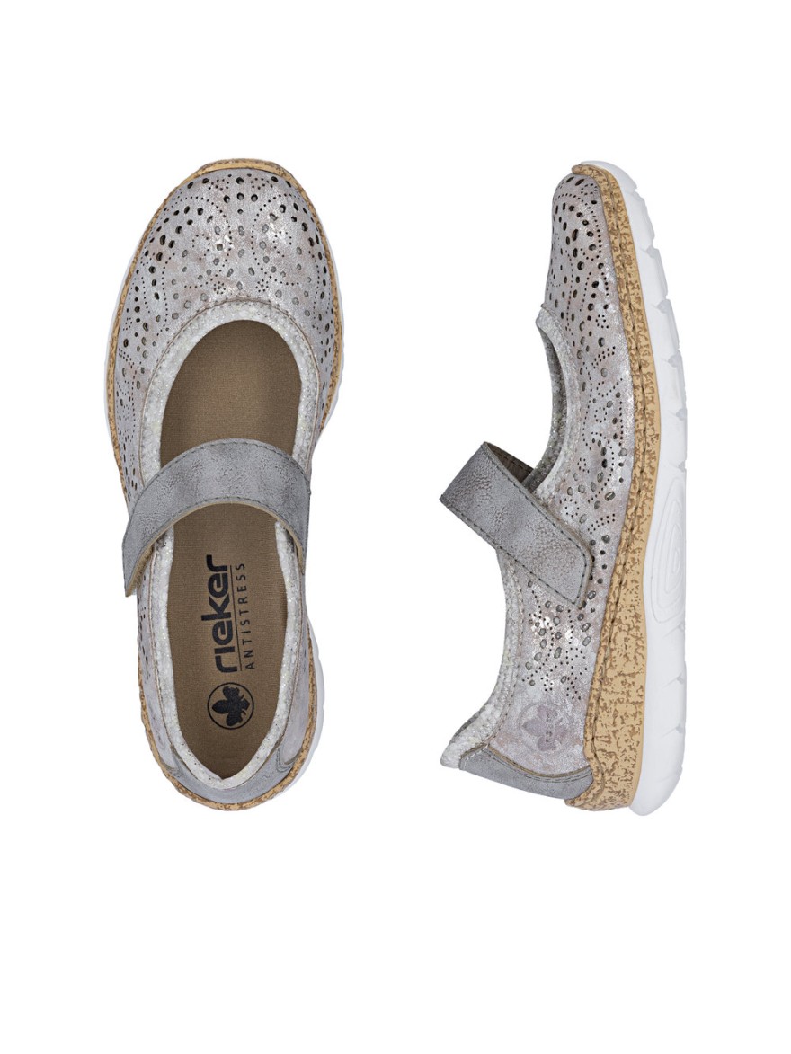 Chaussure Été Confort Rieker N4299-90 Argentée Ajourée | Marina & Paloma