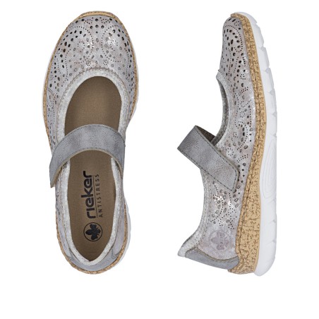 Chaussure Été Confort Rieker N4299-90 Argentée Ajourée | Marina & Paloma