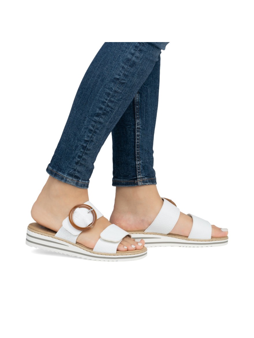 Mule Rieker V0692-80 Blanche Confort à Brides | Marina & Paloma