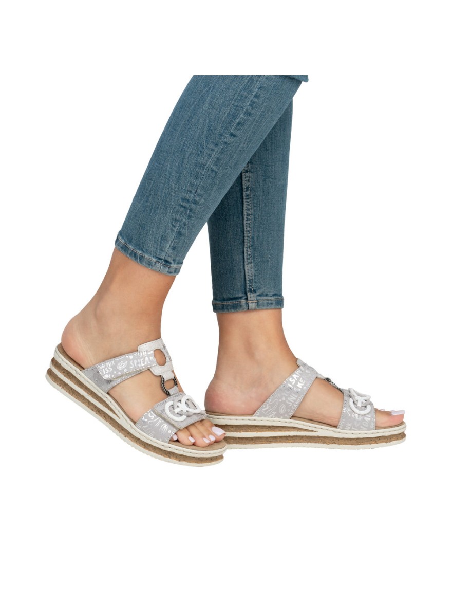 Mule Confort Rieker 63936-90 Argentée à Brides Réglables | Marina & Paloma
