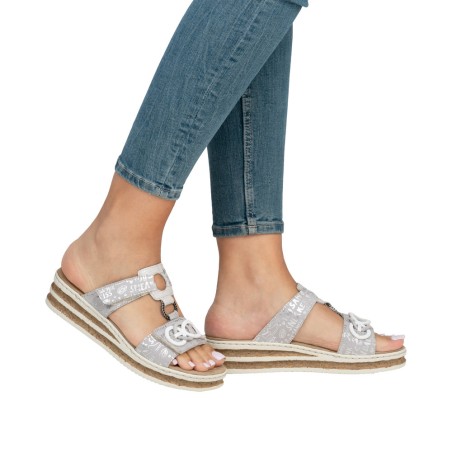 Mule Confort Rieker 63936-90 Argentée à Brides Réglables | Marina & Paloma