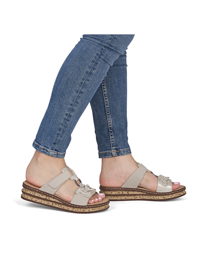 Mule Confort Rieker 62936-60 Beige Irisé à Brides | Marina & Paloma