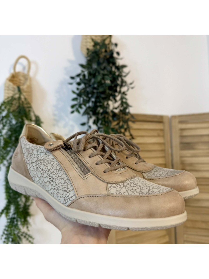 Basket Confort Suave Oxford 6627 Beige Zip Semelle Amovible | Marina & Paloma