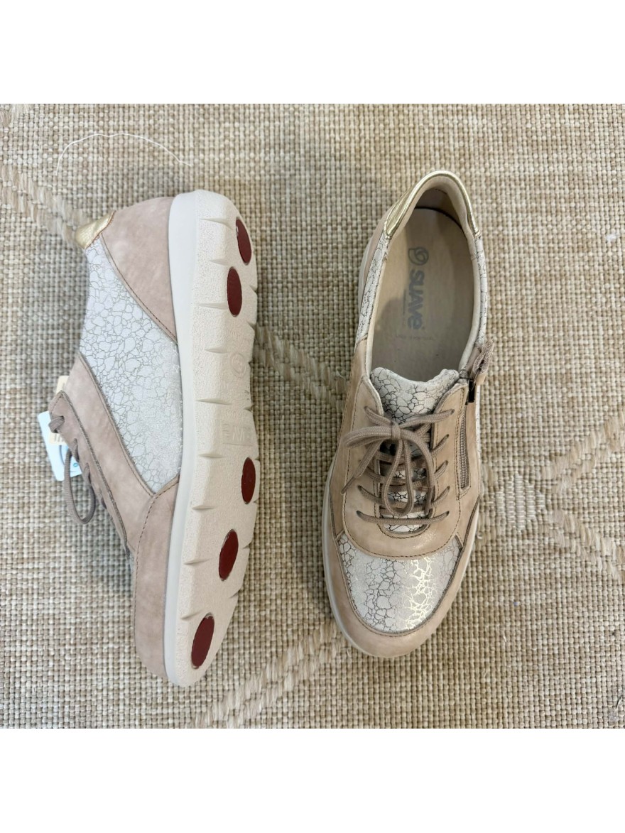 Basket Confort Suave Oxford 6627 Beige Zip Semelle Amovible | Marina & Paloma