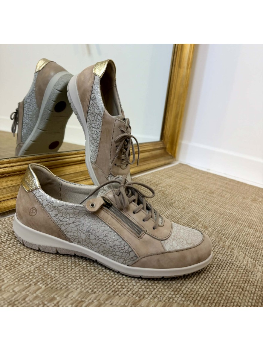 Basket Confort Suave Oxford 6627 Beige Zip Semelle Amovible | Marina & Paloma