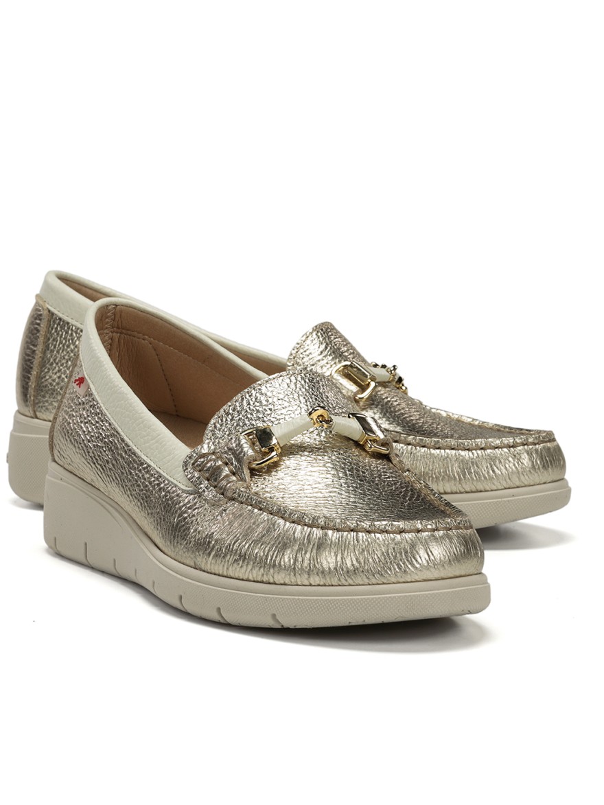 Mocassin Fluchos F2421 Or Cuir Platine Confort Léger | Marina & Paloma