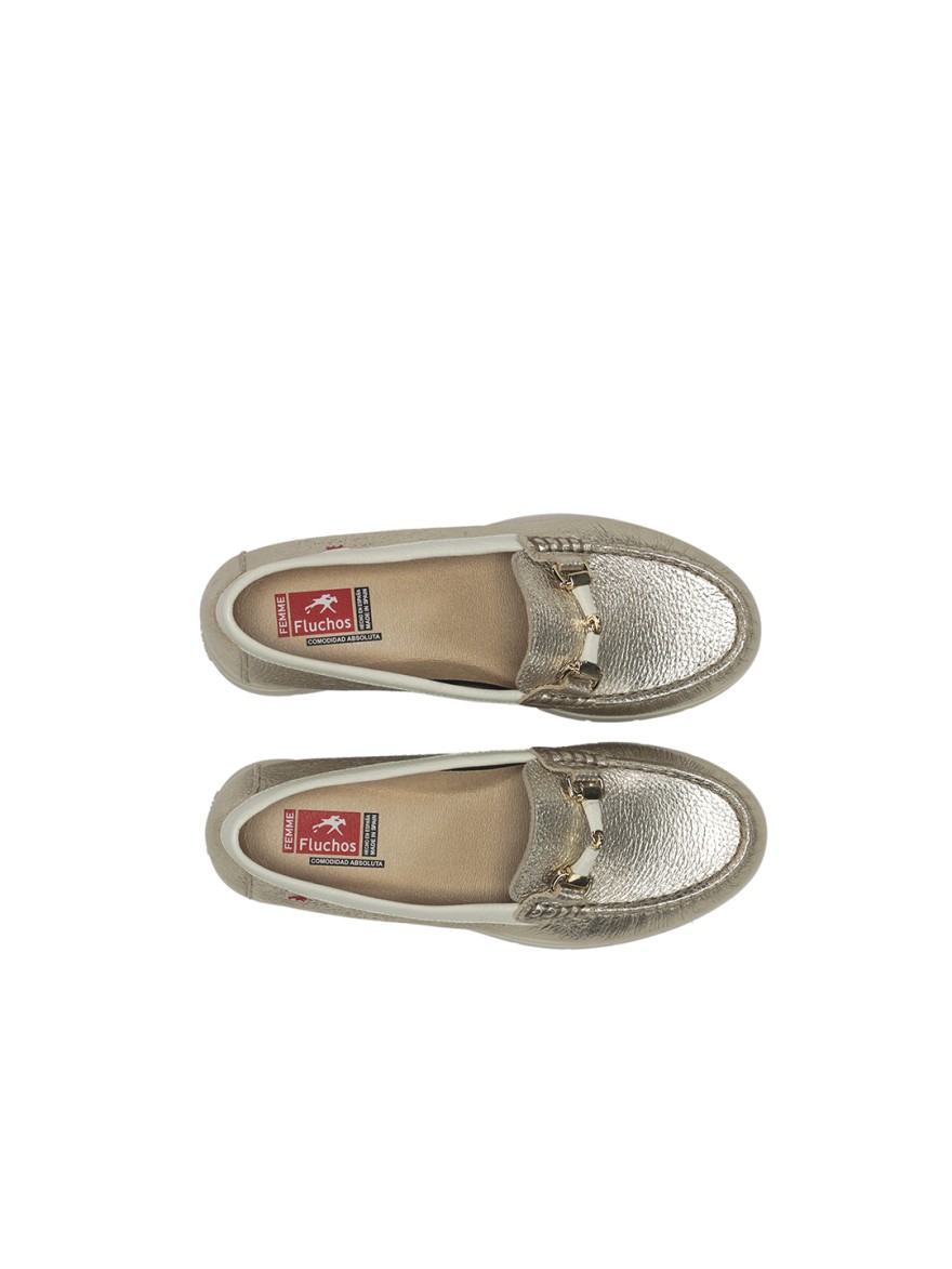 Mocassin Fluchos F2421 Or Cuir Platine Confort Léger | Marina & Paloma