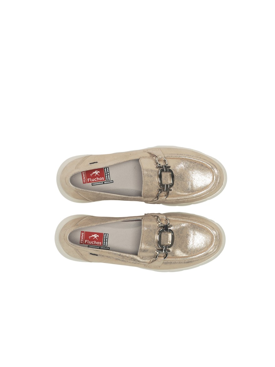 Mocassin Confort Fluchos F2282 Doré Cuir Souple Léger | Marina & Paloma