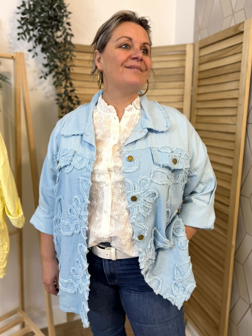 Surchemise Broderie Bleu Ciel Grande Taille Coton | Marina & Paloma