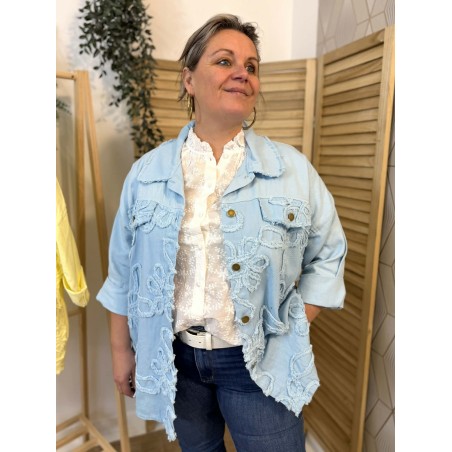Surchemise Broderie Bleu Ciel Grande Taille Coton | Marina & Paloma