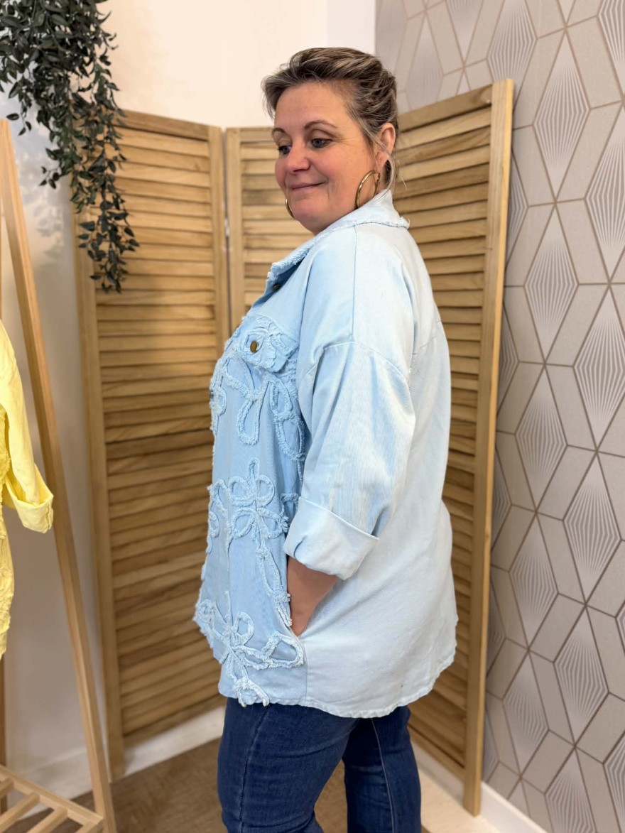 Surchemise Broderie Bleu Ciel Grande Taille Coton | Marina & Paloma