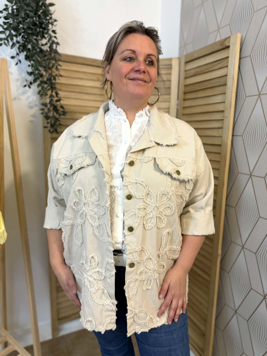 Surchemise Jean Beige Curvy Brodée | Marina & Paloma