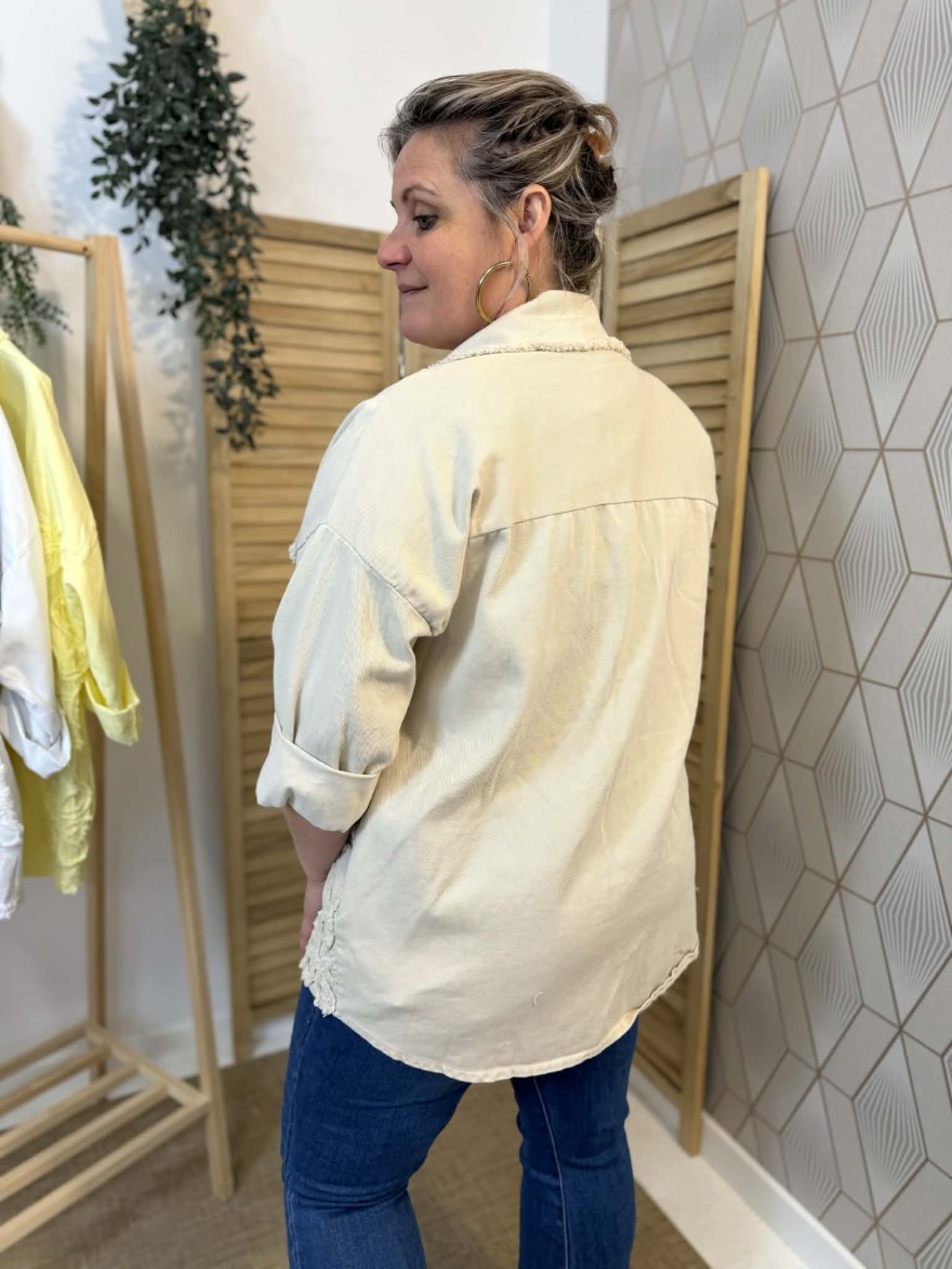 Surchemise Jean Beige Curvy Brodée | Marina & Paloma