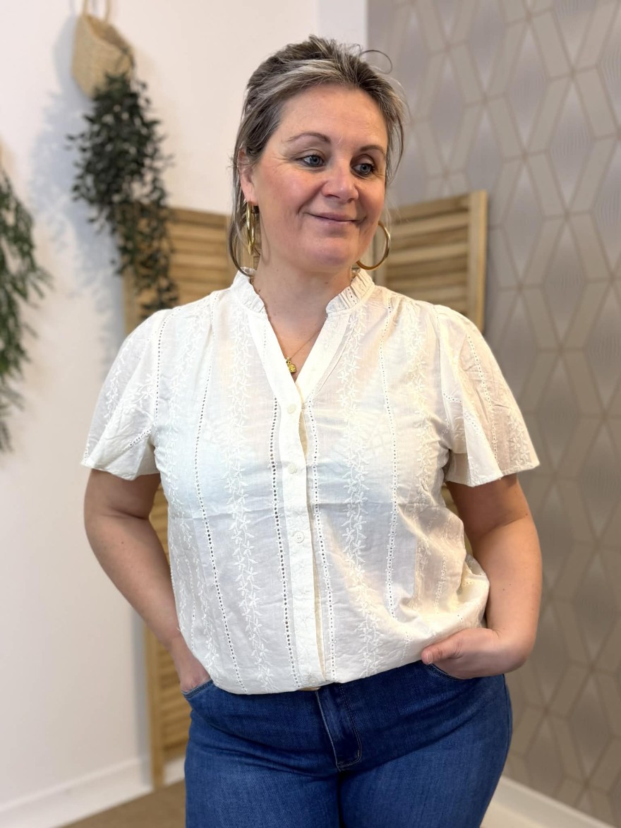 Chemisier Écru Brodé Grande Taille Coton Élégant | Marina & Paloma