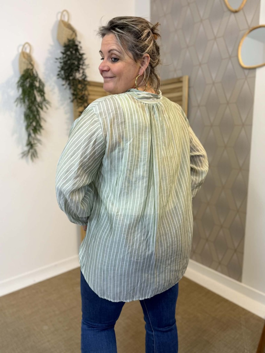 Chemise Kaki Rayée Grande Taille Fluide Tencel | Marina & Paloma