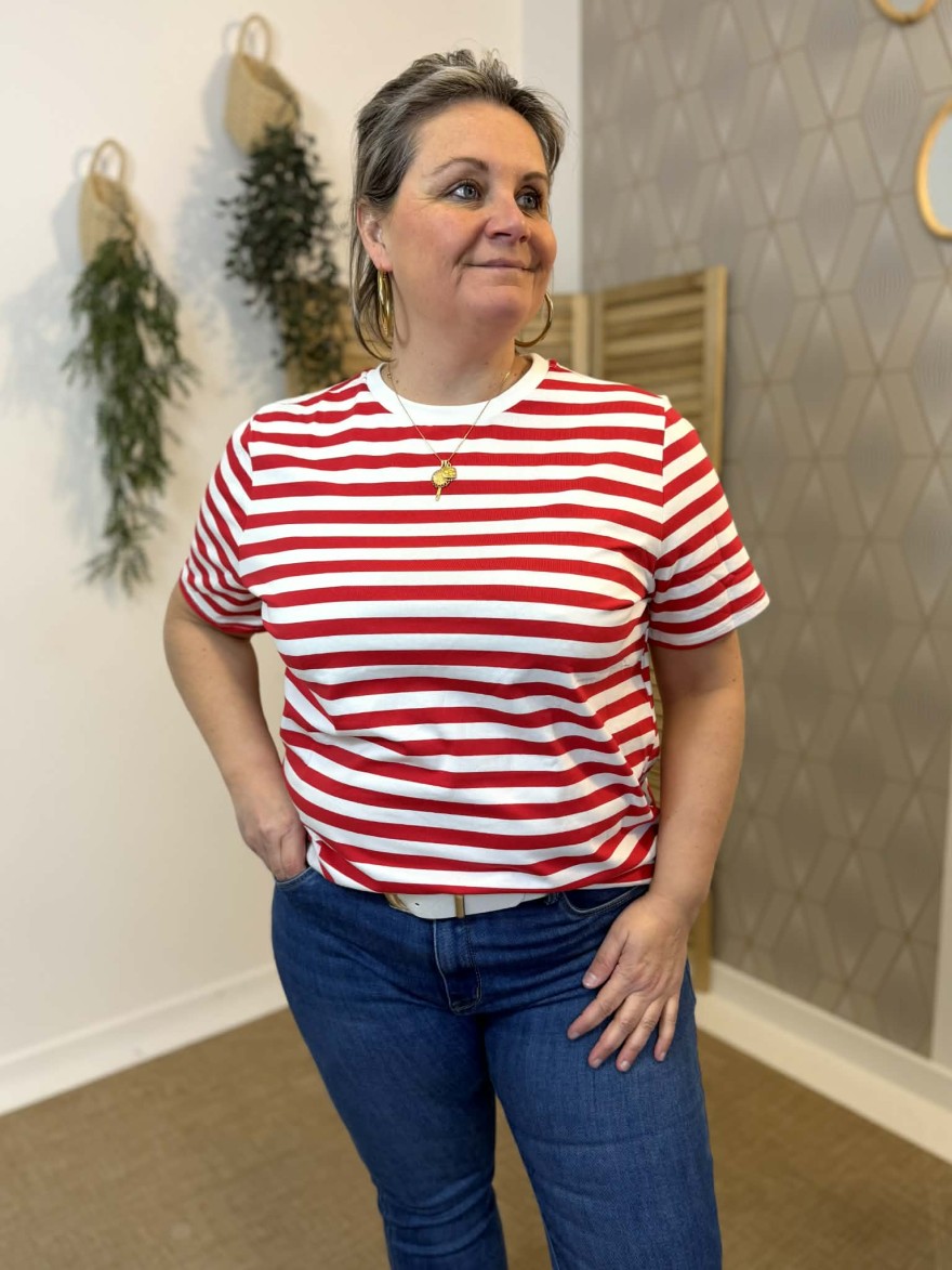 Tee-Shirt Marinière Curvy Rouge Coton Stretch | Marina & Paloma
