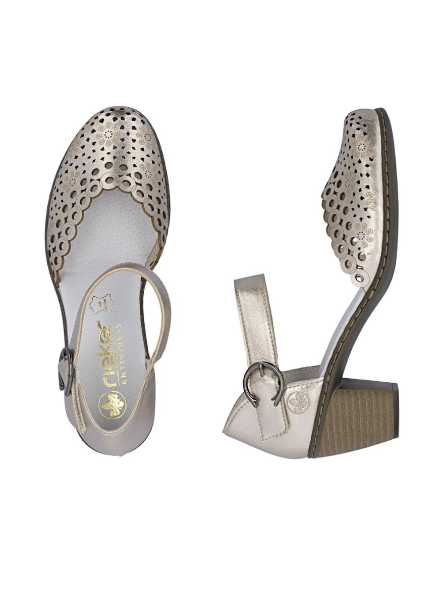 Escarpin Ajouré Champagne Rieker 40902-90 Talon Confort | Marina & Paloma