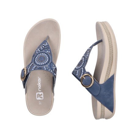Mule Rieker V1465-14 bleue Antistress strass confort | Marina & Paloma