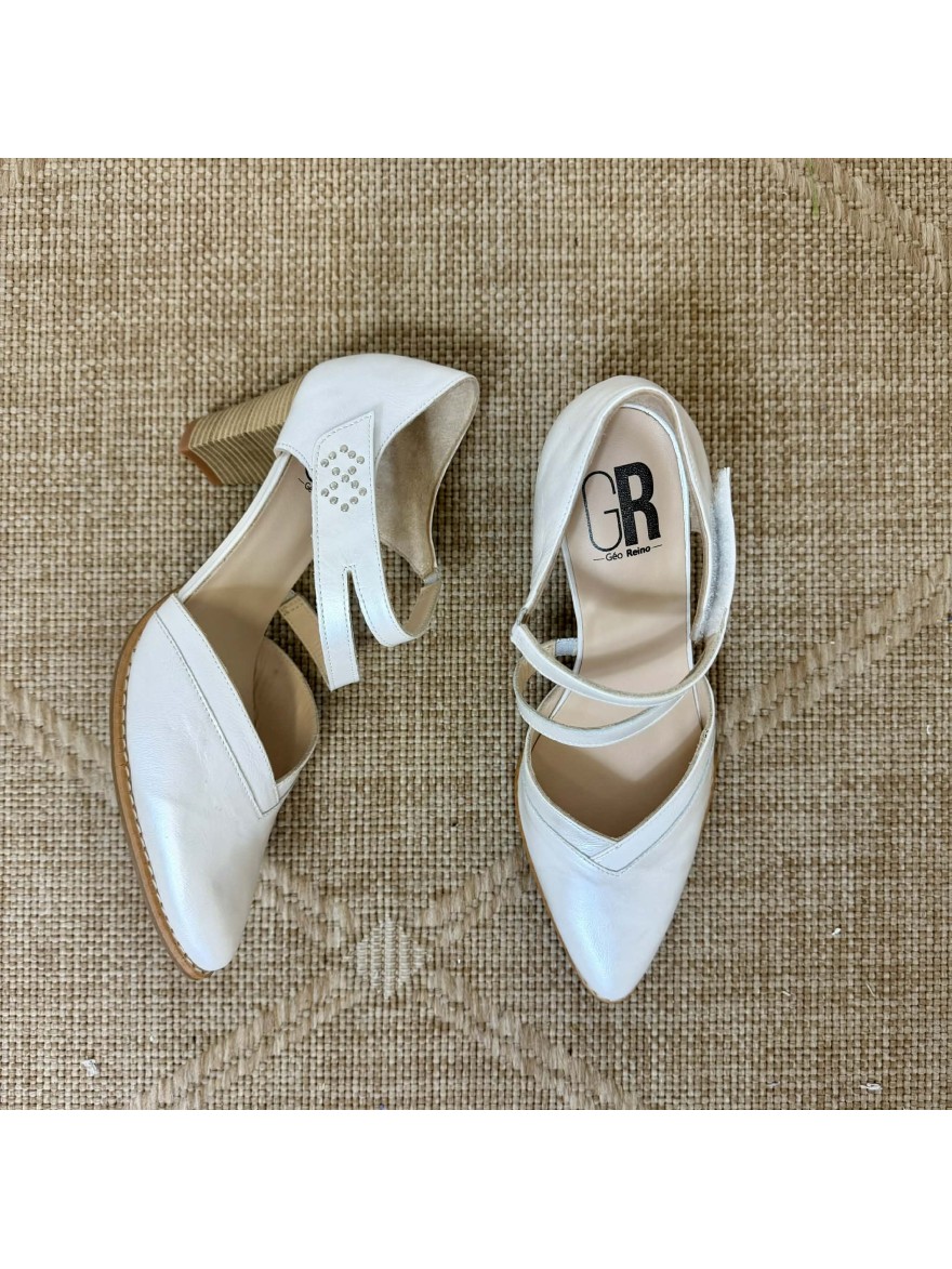 Escarpin Geollamy Alvitol blanc nacré talon 7 cm élégant | Marina & Paloma