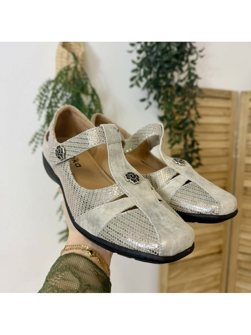 Chaussure Geollamy Incise cuir argent confort semelle amovible | Marina & Paloma