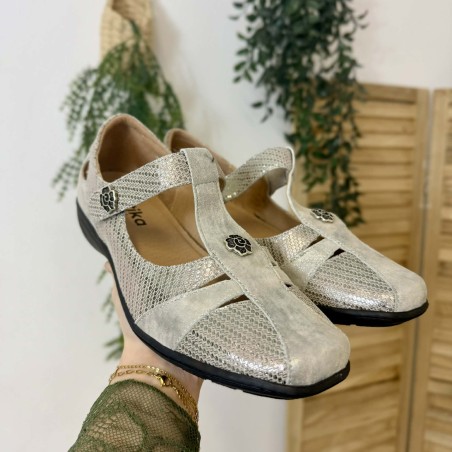 Chaussure Geollamy Incise cuir argent confort semelle amovible | Marina & Paloma