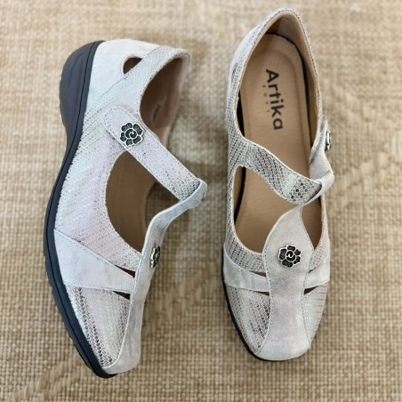 Chaussure Geollamy Incise cuir argent confort semelle amovible | Marina & Paloma