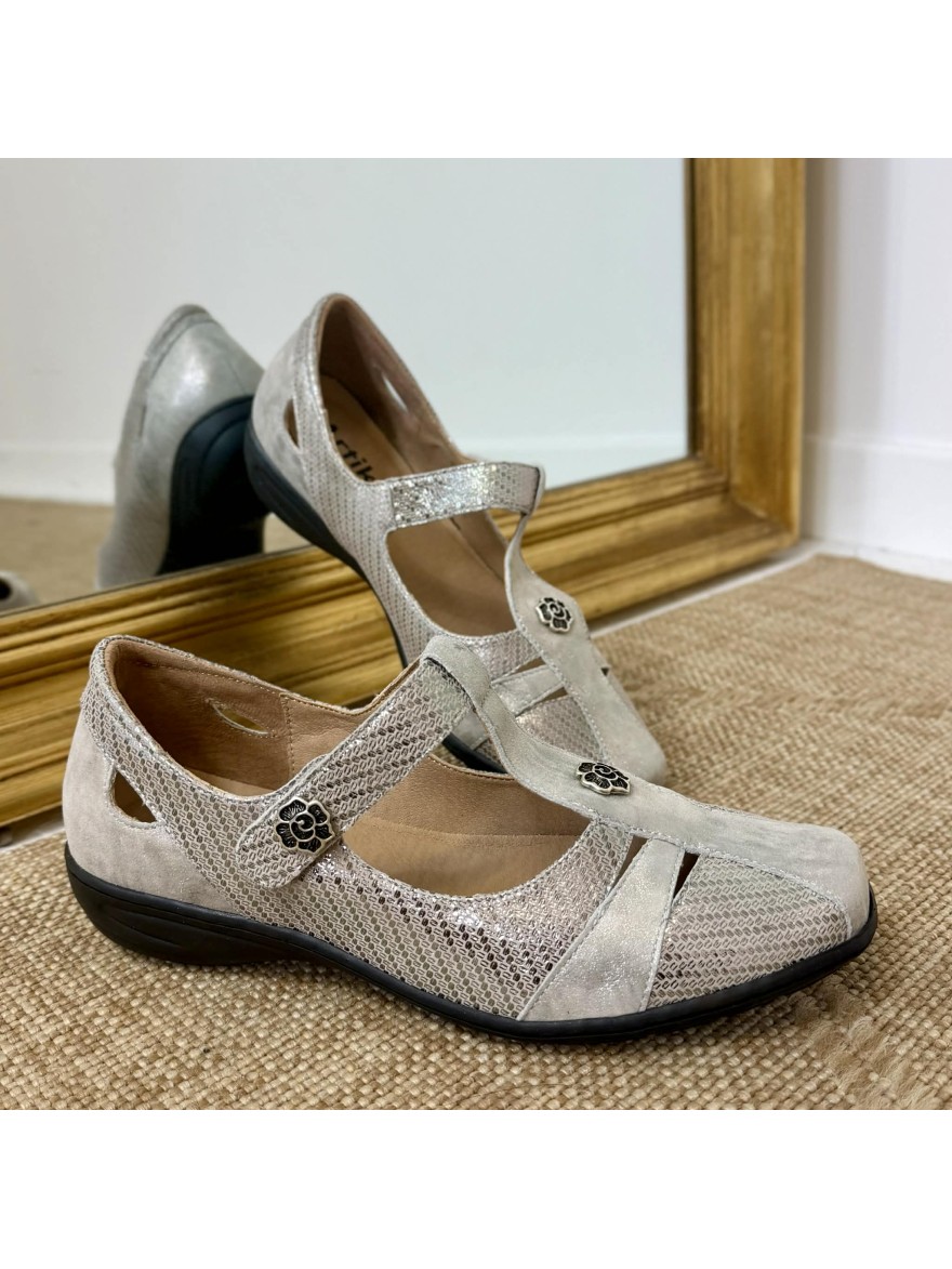 Chaussure Geollamy Incise cuir argent confort semelle amovible | Marina & Paloma