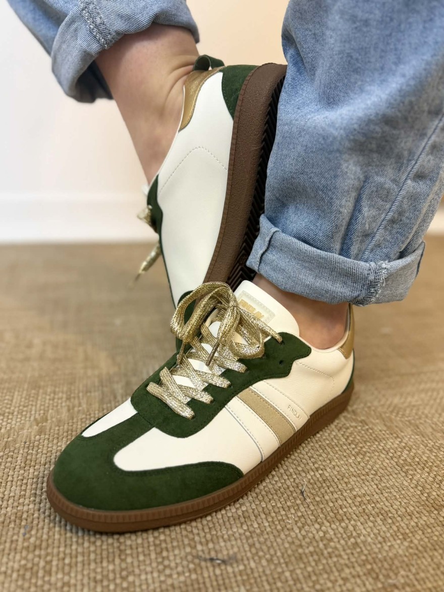 Basket Lacets Dorés Findlay Blanche et Verte Casual Chic | Marina & Paloma