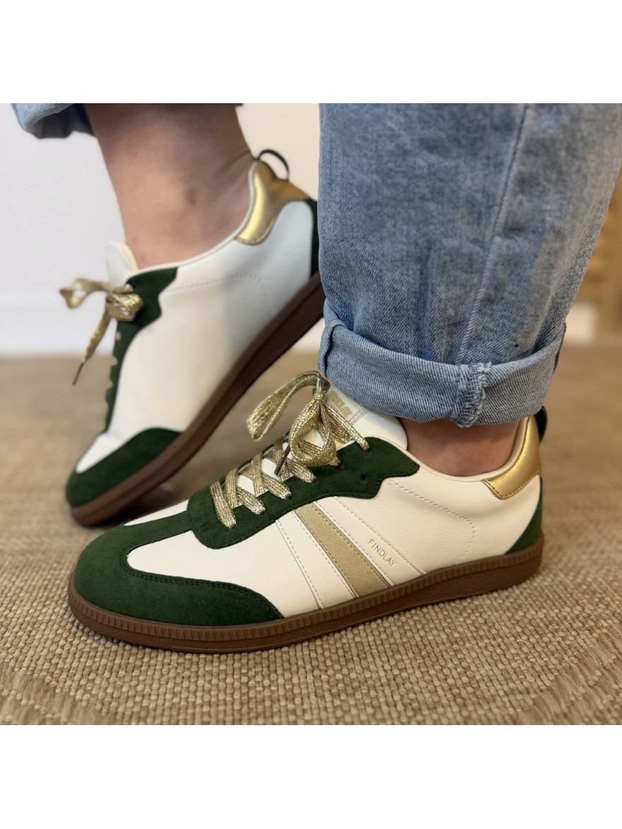 Basket Lacets Dorés Findlay Blanche et Verte Casual Chic | Marina & Paloma