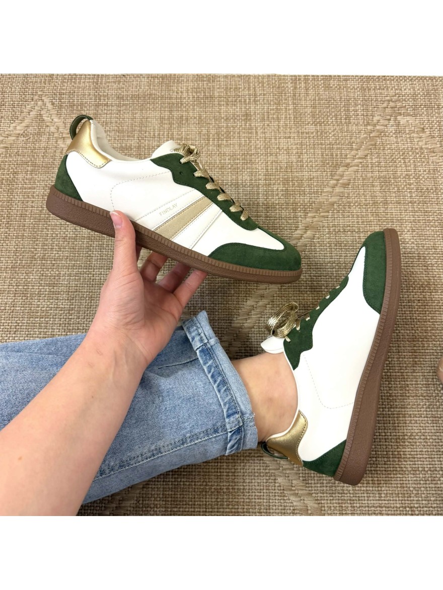 Basket Lacets Dorés Findlay Blanche et Verte Casual Chic | Marina & Paloma